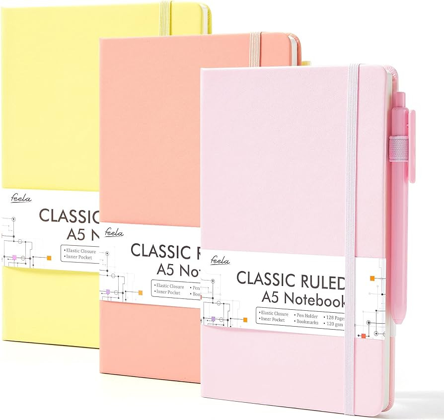feela 3 Pack Hardcover Notebook For Women, Classic Ruled Lined Journal Set School Business Suppli... | Amazon (US)