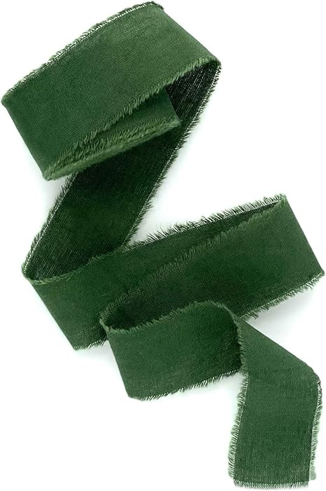 Dark green 1 inch wide 5 yds frayed edges handmade cotton ribbon hand dyed for Rustic wedding inv... | Amazon (US)