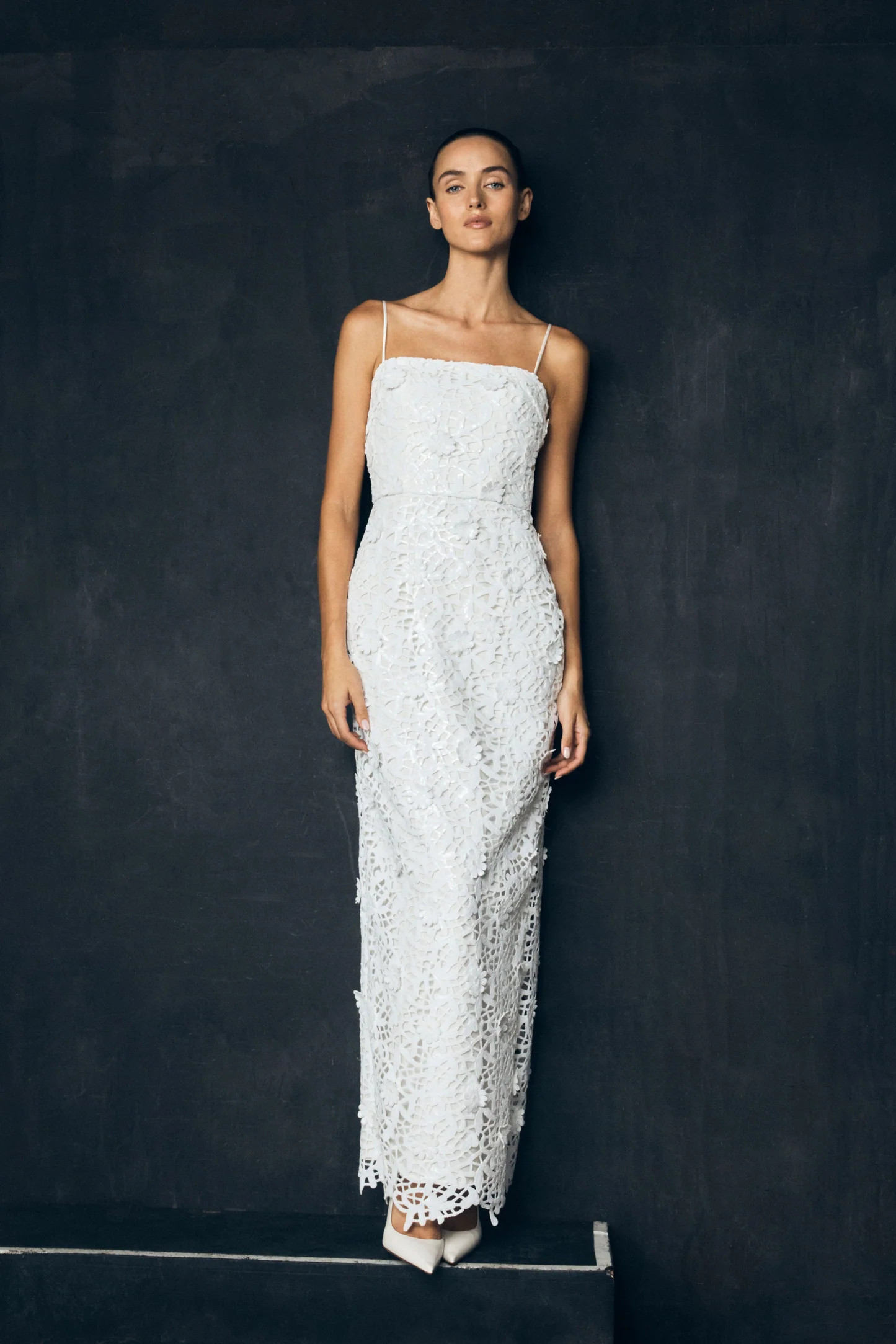 Josefa Sequin Lace Maxi Dress - White | MESHKI US