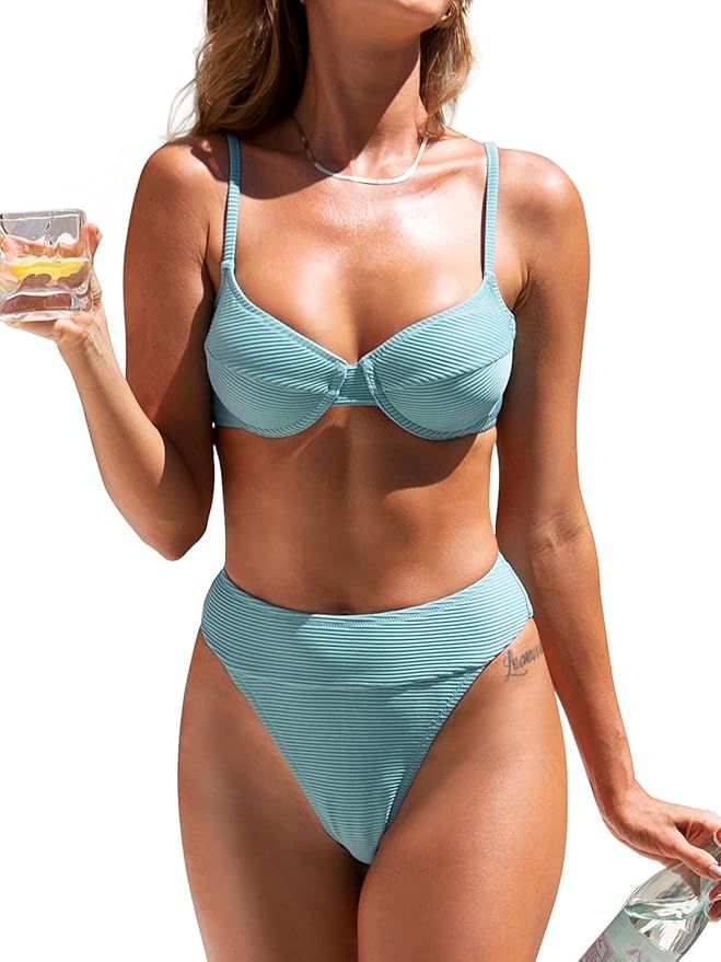 CUPSHE Women's Bikini Push up Back Hook Swimsuit High Waisted Bathing Suit | Amazon (US)