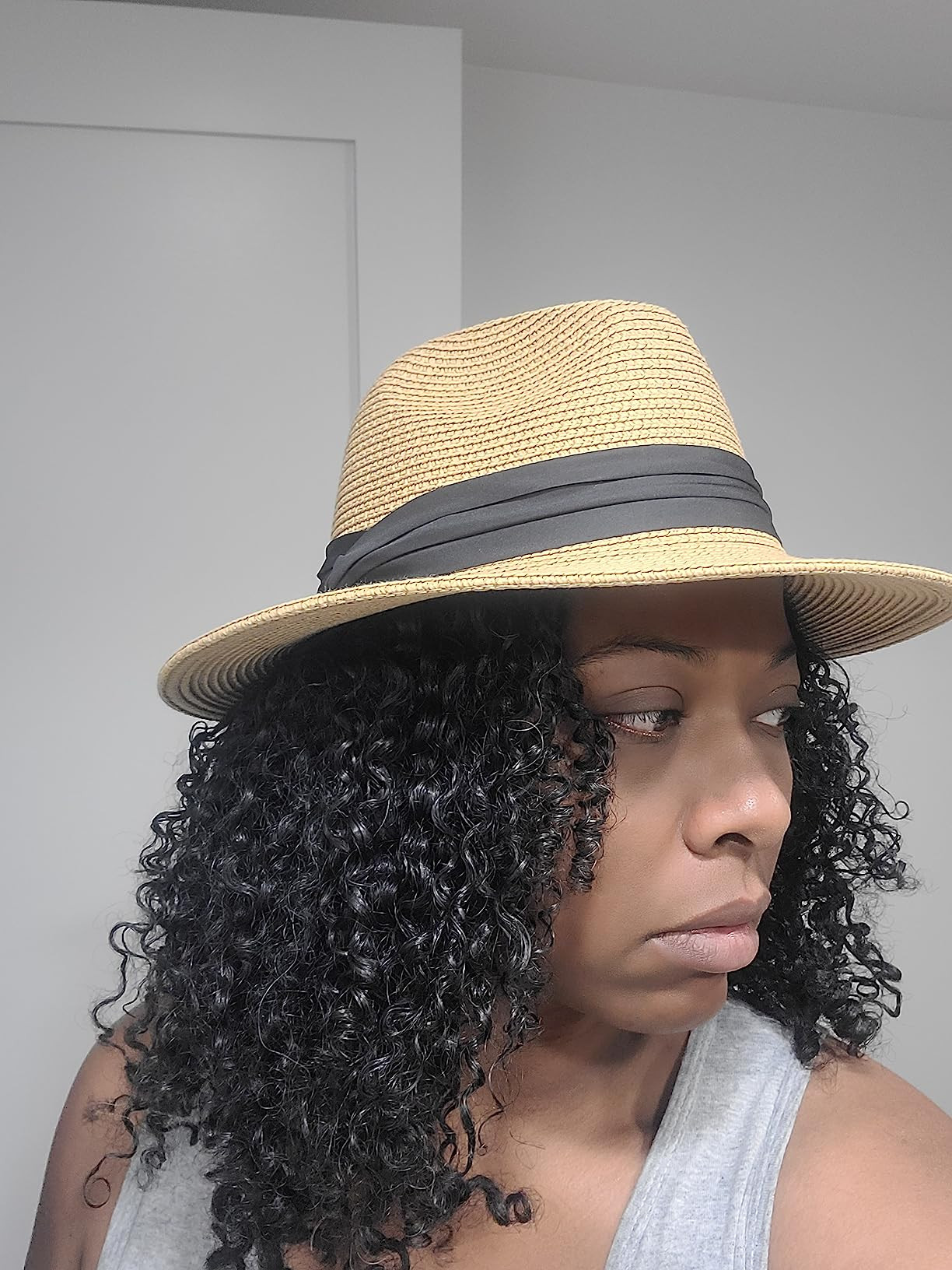 Lanzom Women Wide Brim Straw Panama Roll up Hat Fedora Beach Sun Hat UPF50+ | Amazon (US)