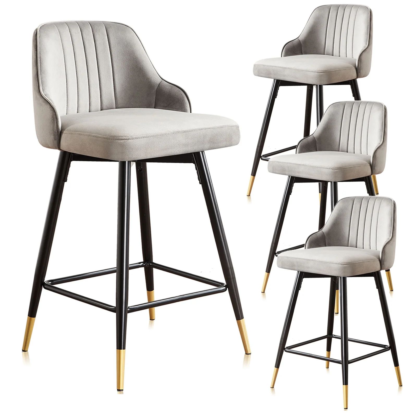 Omni House 25" Swivel Counter Height Bar Stools Set of 4, Velvet Upholstered Bar Stool with Low B... | Walmart (US)