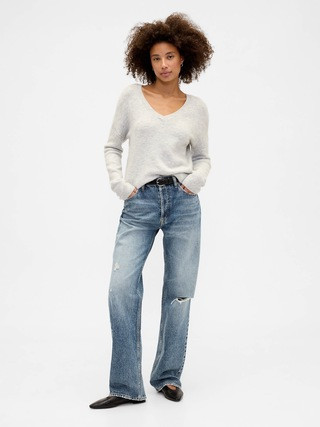 Low Slung Destructed Relaxed Straight Jeans | Gap Factory | Gap Factory