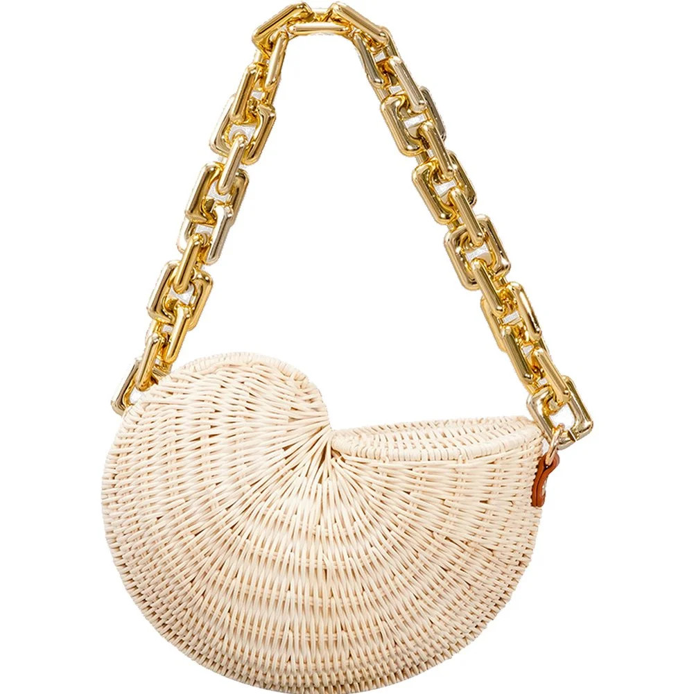 Jiibva Thick Chains Rattan Conch Women Shoulder Bags Design Wicker Woven Handbags Luxury Summer B... | Walmart (US)
