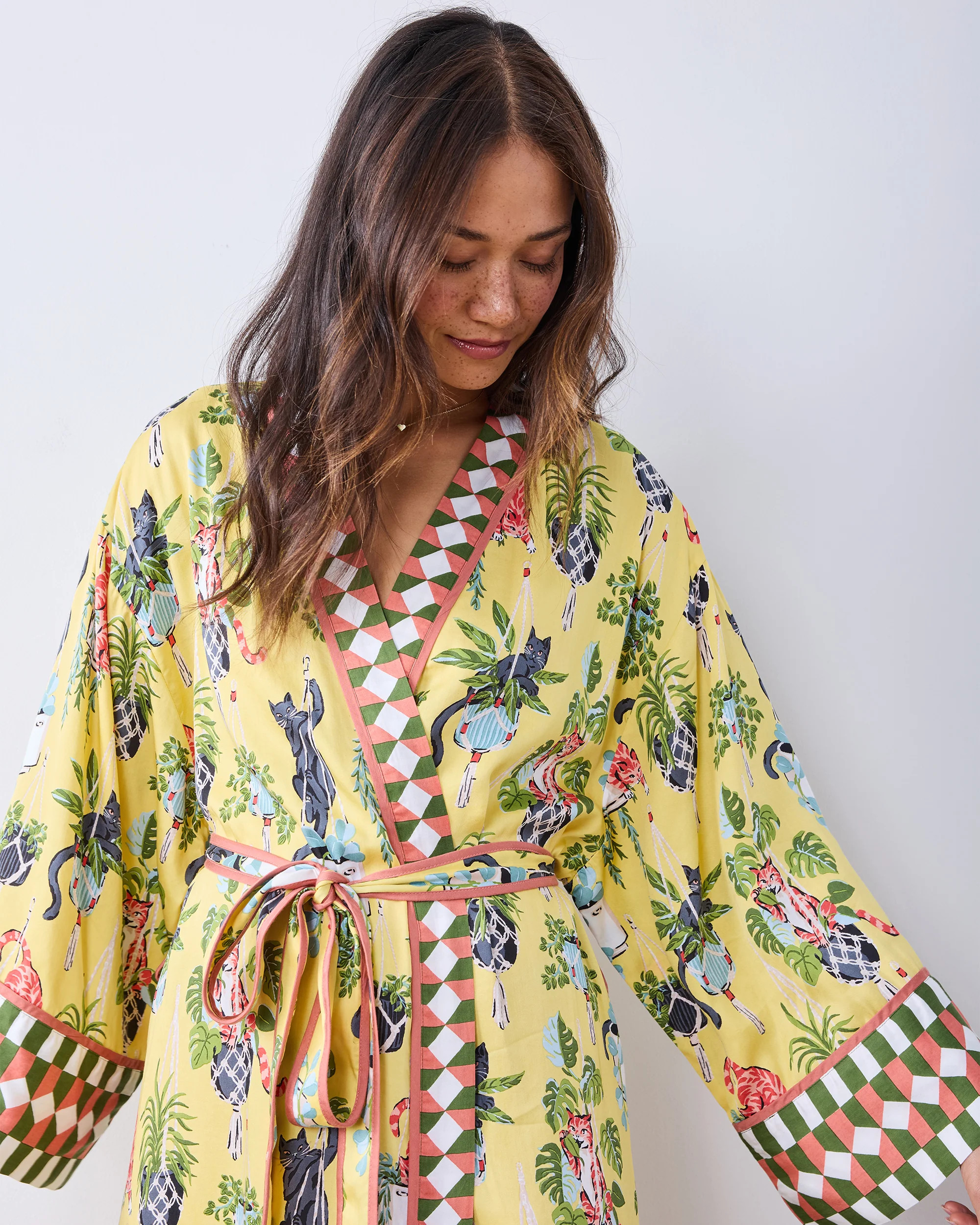 Macrame Mischief - Eco Satin Robe - Sunshine | Printfresh