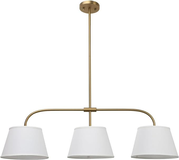 Pathson 3 Lights Brass Pendant Light with Fabric Lampshades, Rustic Cloth Pendant Lighting Lamp E... | Amazon (US)