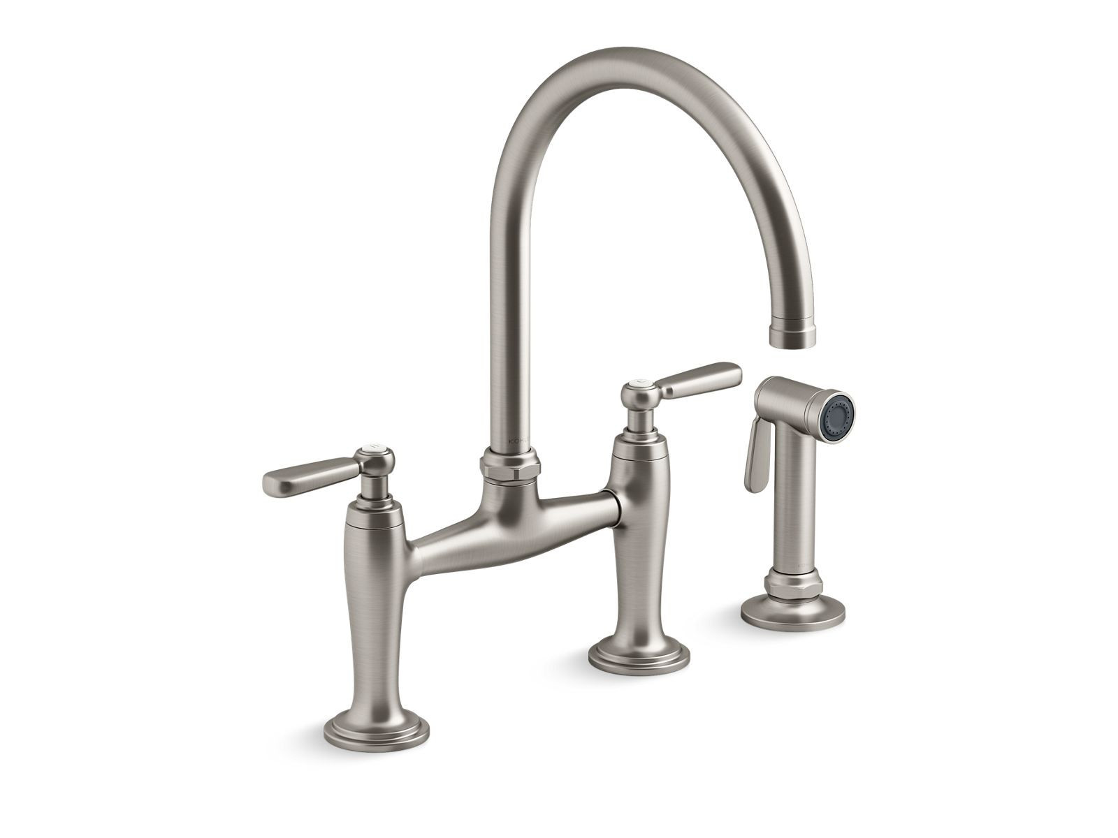 Edalyn by Studio McGee Two-hole bridge kitchen sink faucet with side sprayer | Kohler