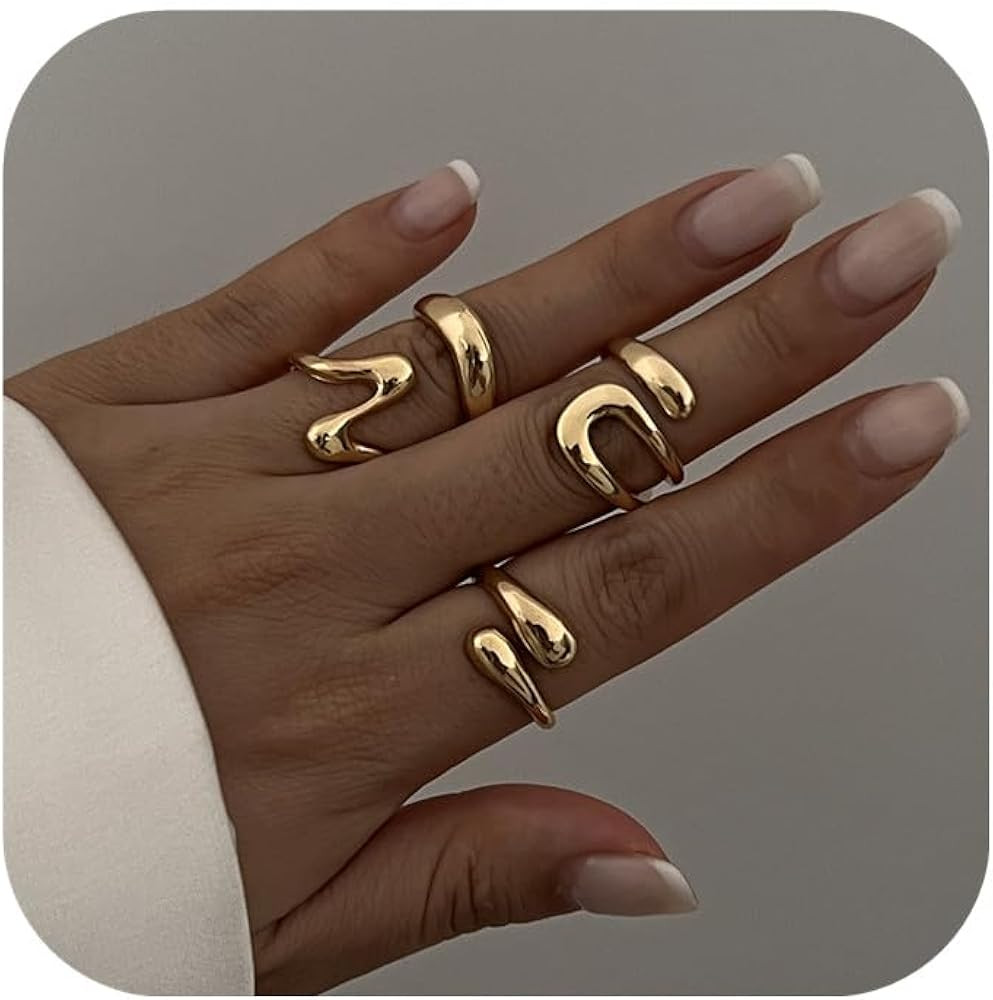 4-10PCS Gold Chunky Rings Set for Women Adjustable Dainty Stackable Dome Knuckle Rings Gold Stack... | Amazon (US)
