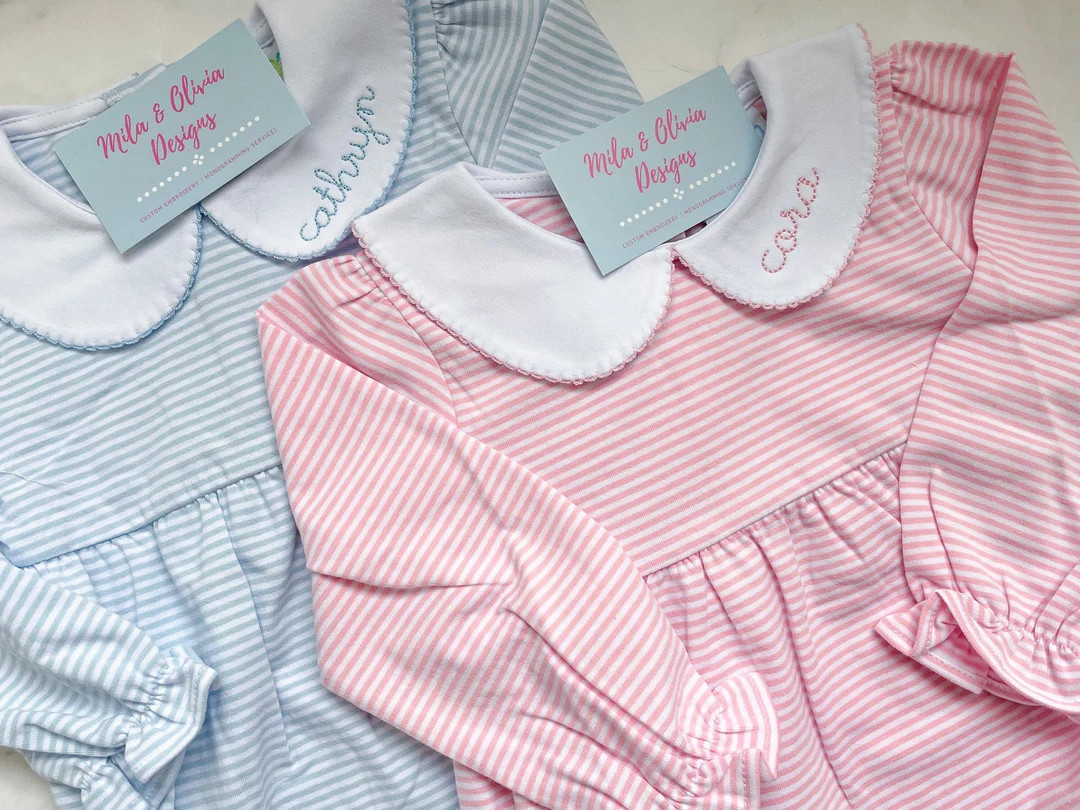 Long Sleeve Monogram Collar Bubble, Toddler Girl Bubble, Monogram Bubble - Etsy | Etsy (US)