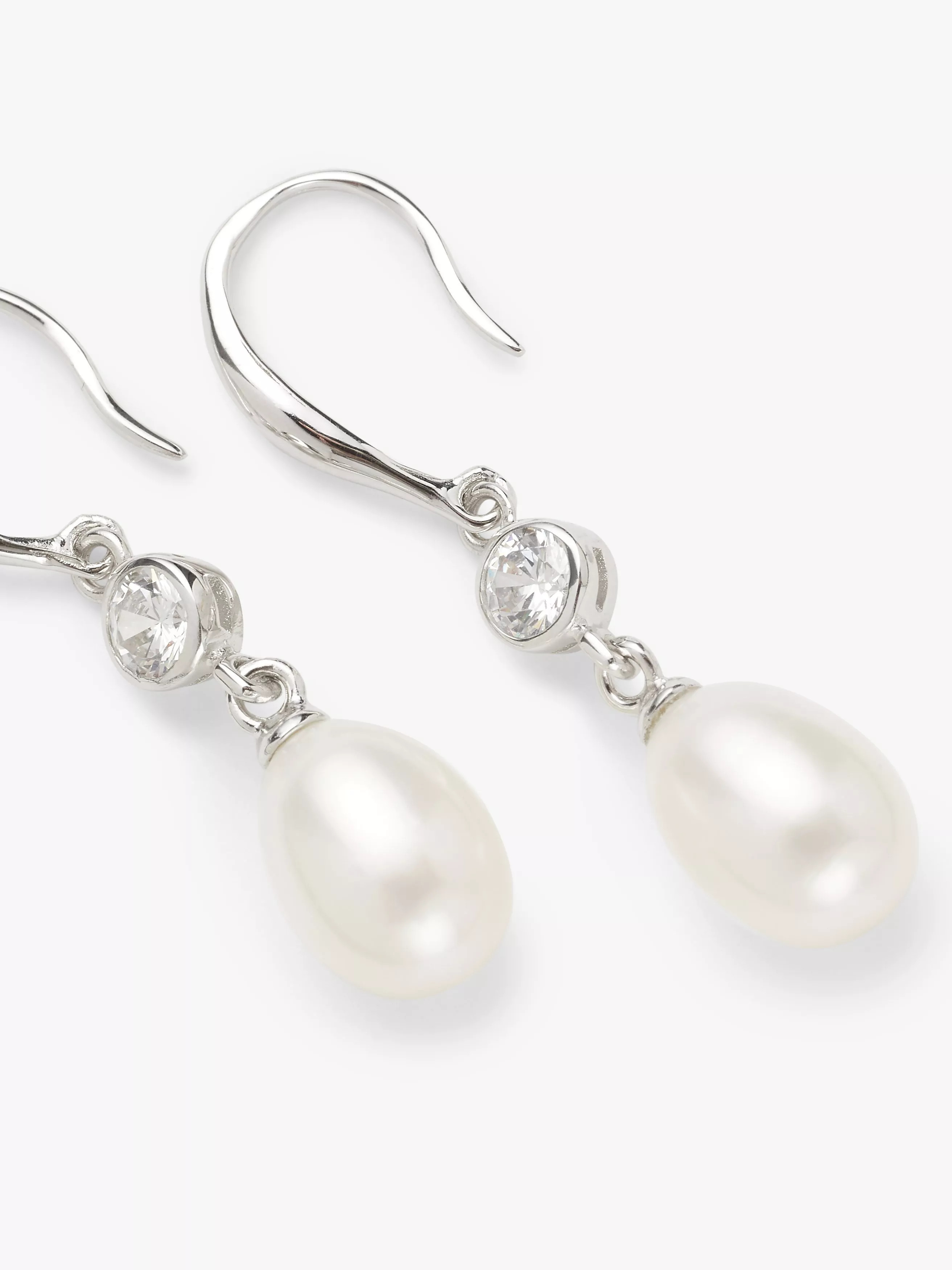 LidoSolitaire Cubic Zirconia & Freshwater Pearl Hook Earrings, Silver/White | John Lewis (UK)
