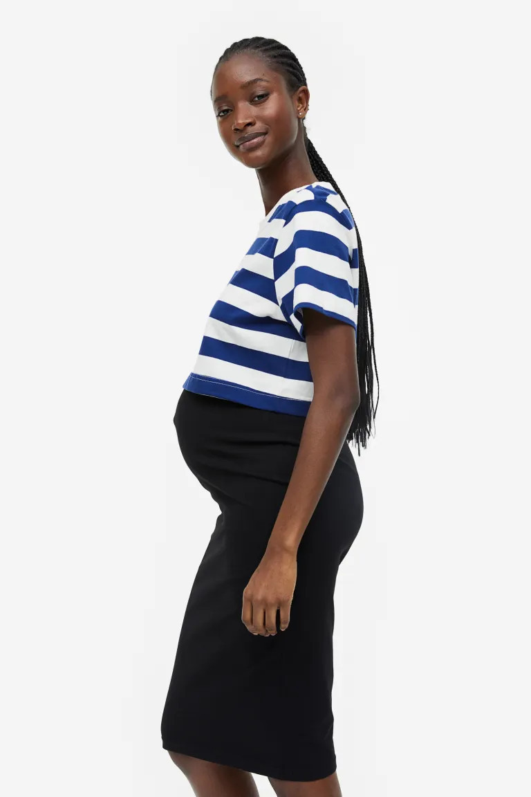 MAMA 2-piece Top and Skirt Set - Dark blue/striped - Ladies | H&M US | H&M (US + CA)