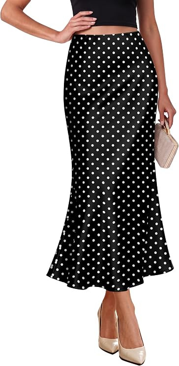 OFEEFAN Stain Skirts for Women Elegant High Waist Cocktail Party Midi Skirt | Amazon (US)