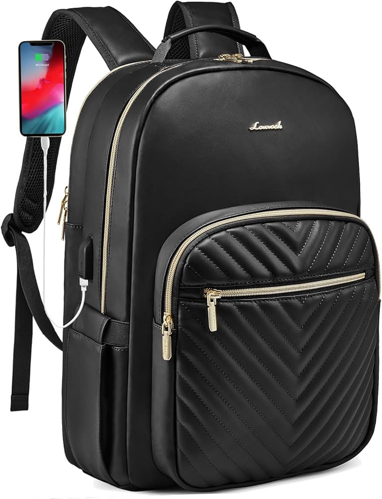 LOVEVOOK Laptop Backpack for Women, Leather Business Work Backpack Purse, Fashion Travel Bag with... | Amazon (US)