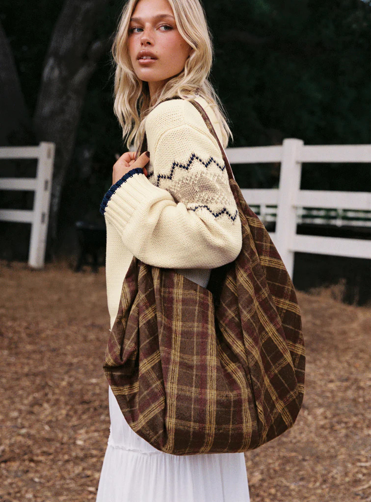 Sonora Oversized Tote Bag Brown Check | Princess Polly US