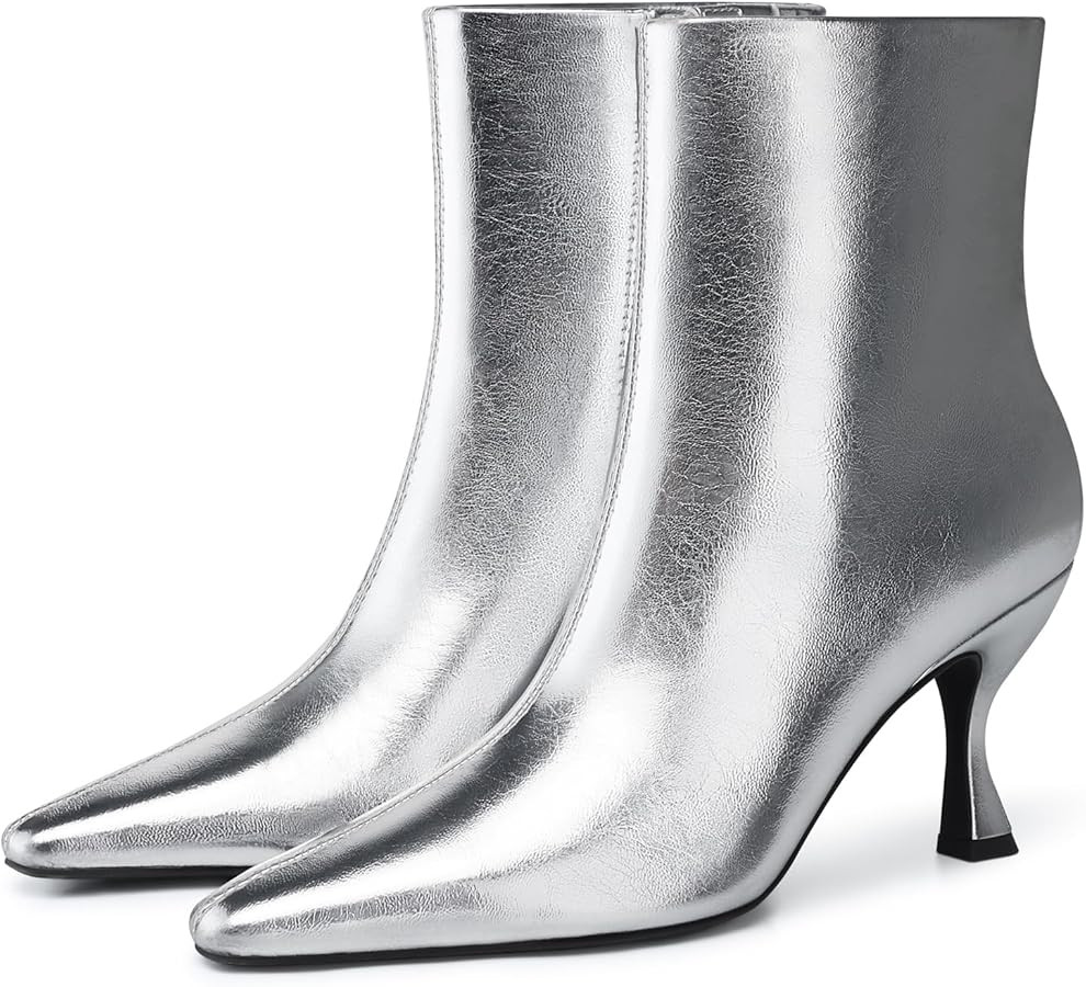 Womens Kitten Heel Booties: 3.5 In High Heel, Pointed Toe Sexy Ankle Boots, Fall Trendy Side Zipp... | Amazon (US)