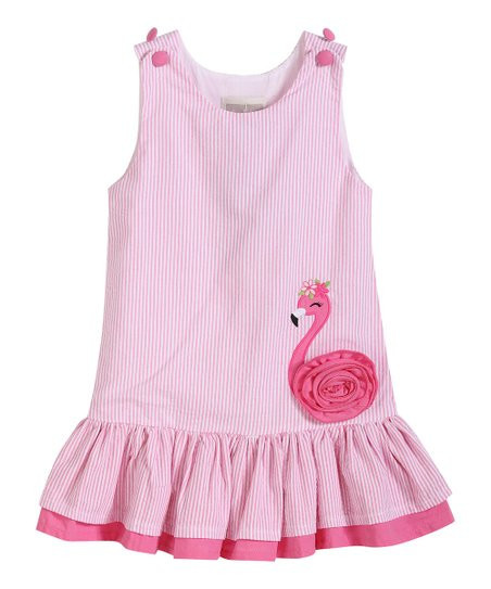 Lil Cactus Pink Seersucker Flamingo Appliqué Ruffle Sleeveless Dress - Infant | Zulily