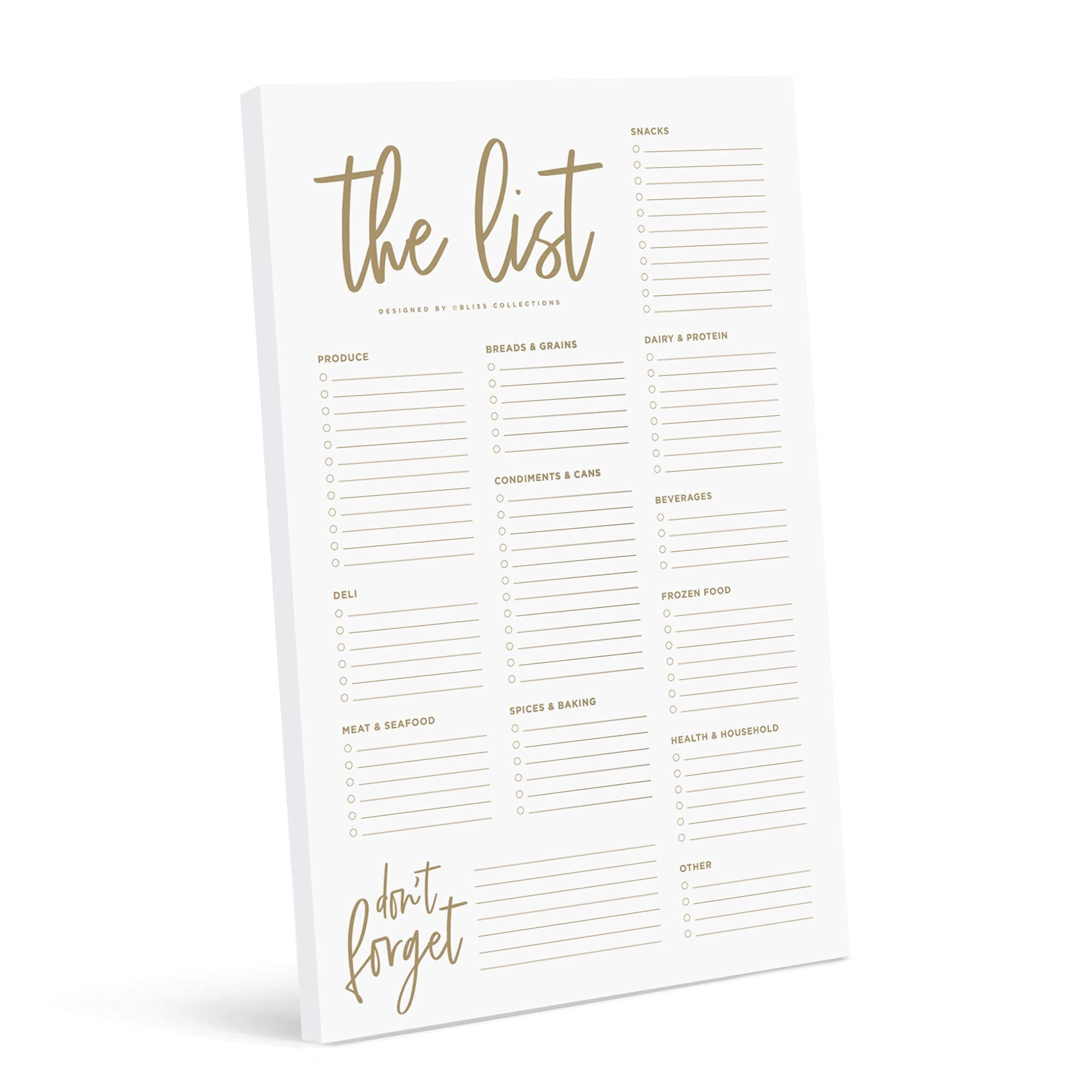 Bliss Collections Grocery List Pad for Fridge, Gold, Tear-Off Magnetic Notepad for Meal Planning,... | Amazon (US)