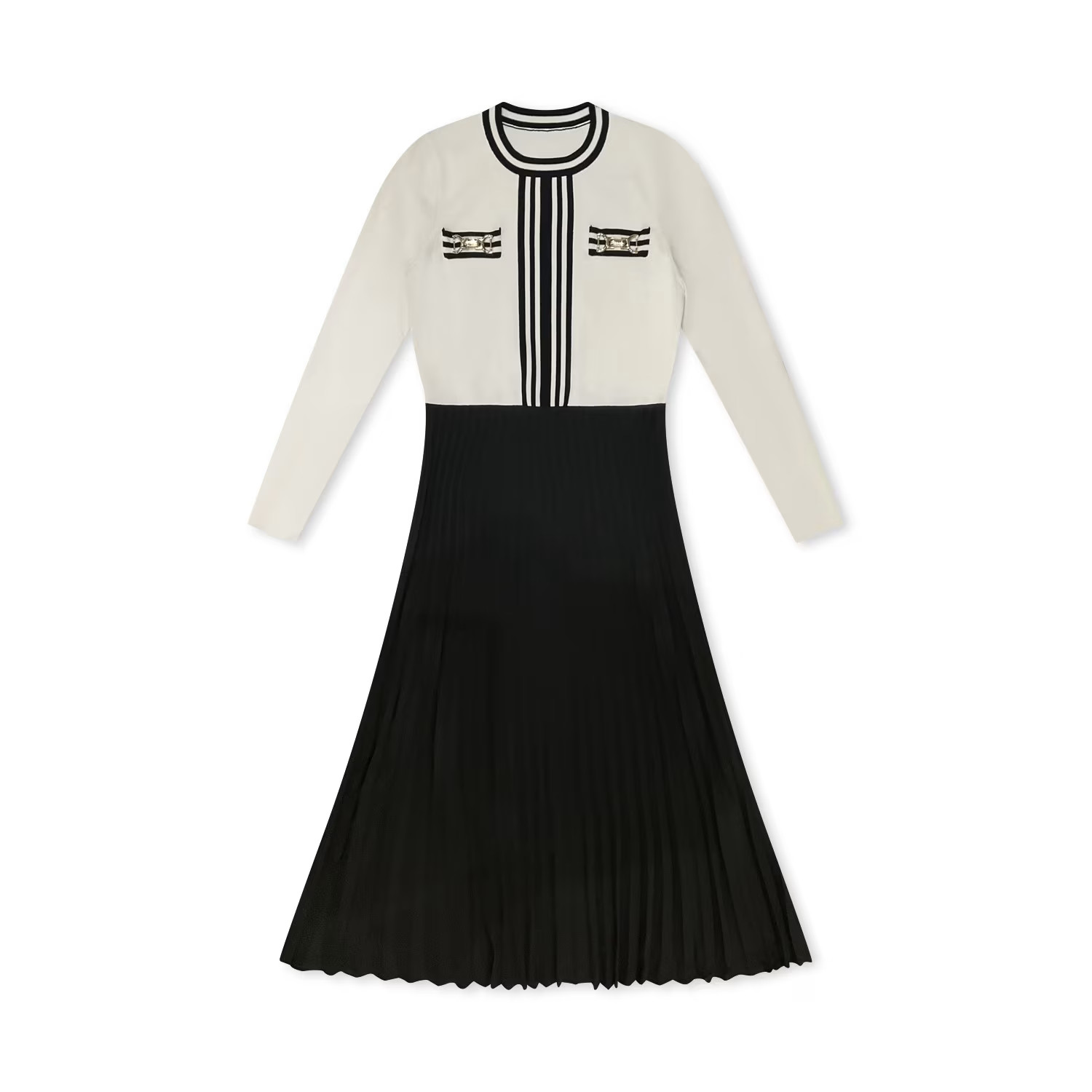 Ivory Striped Knit And Crepe Dress | Wolf & Badger