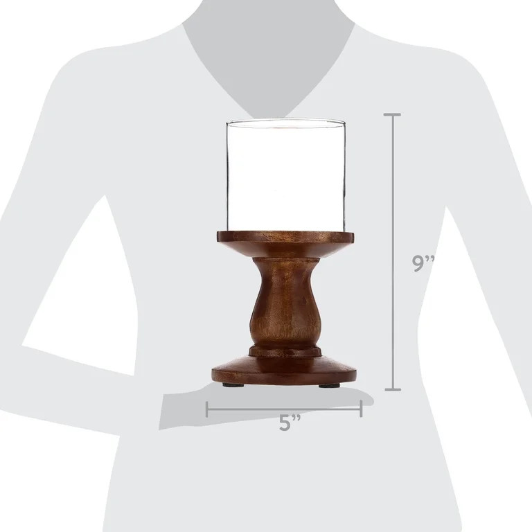 My Texas House Fall Small Wood and Glass Hurricane Candle Holder, Brown, 9" | Walmart (US)