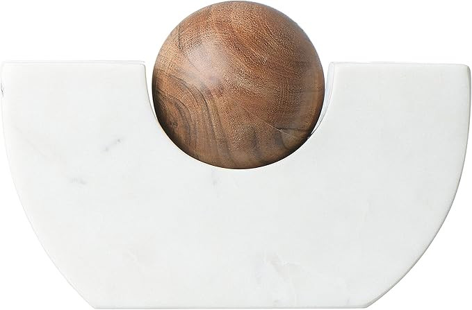 Bloomingville White Marble Wood Ball Taper Holder | Amazon (US)