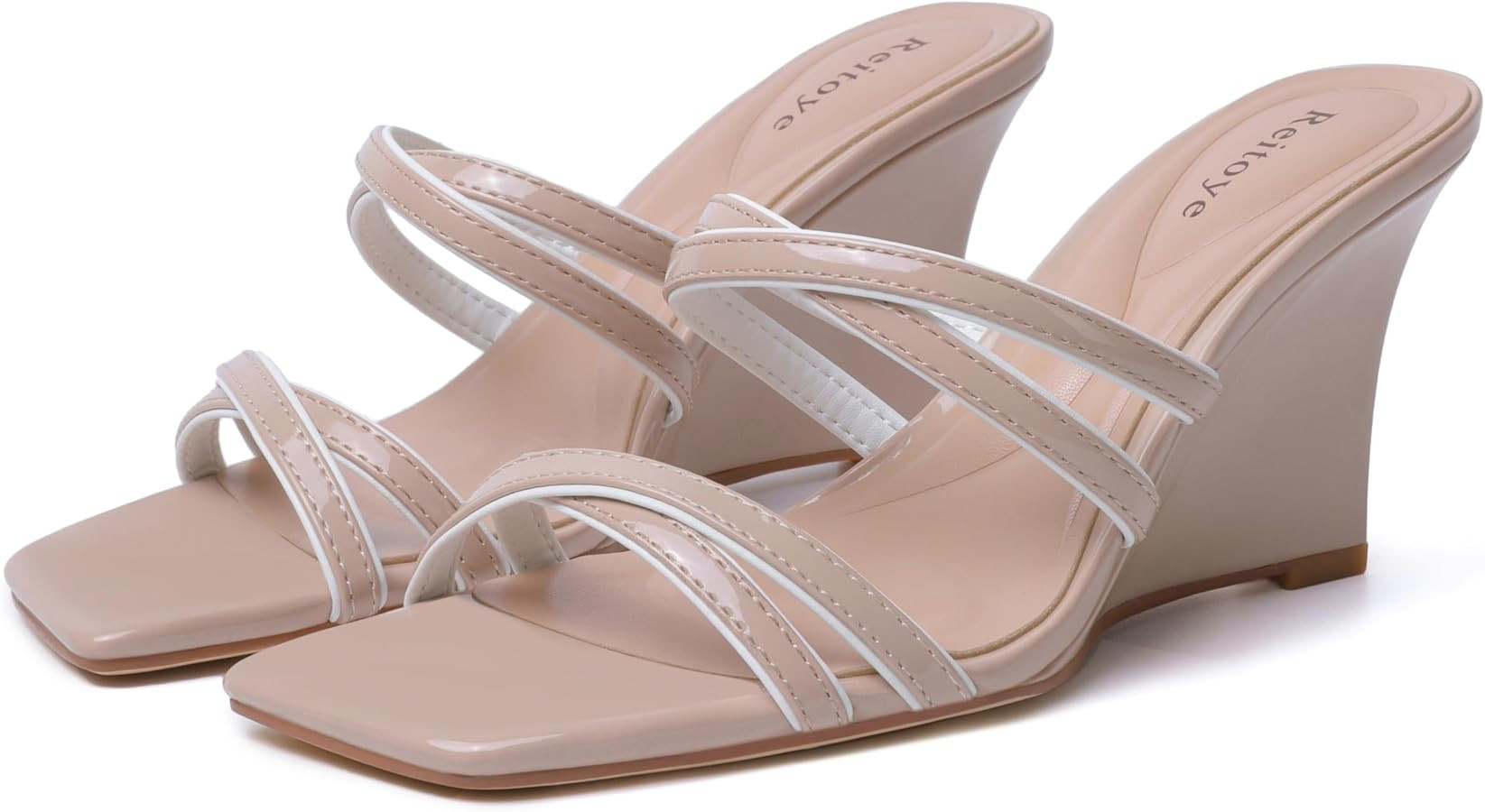 Reitoye Women's Wedge Sandals Square Open Toe Slides Wedge Sandals Heels Slip On Wedge Heeled San... | Amazon (US)