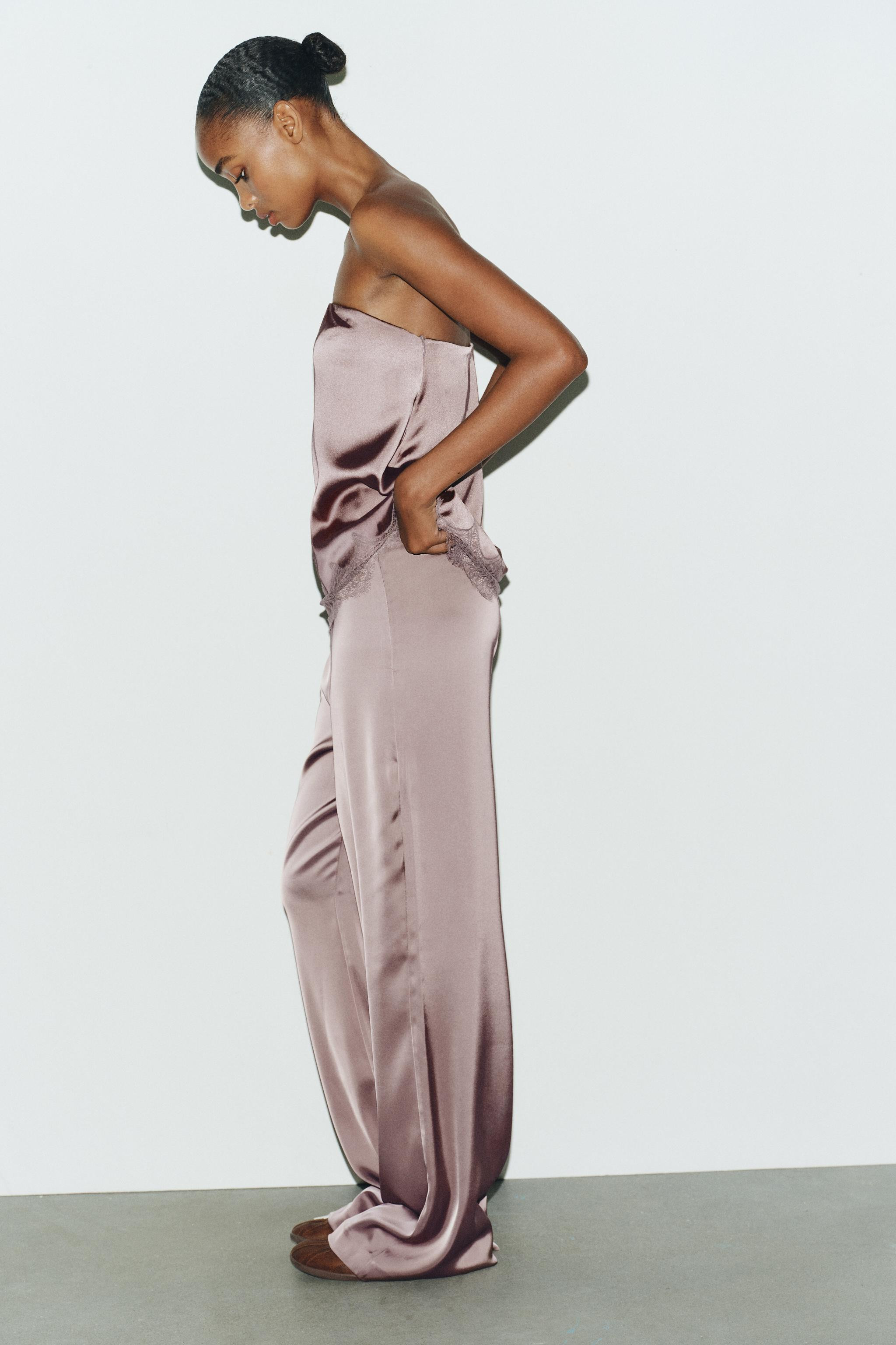 HIGH-WAISTED SATIN PANTS | Zara US