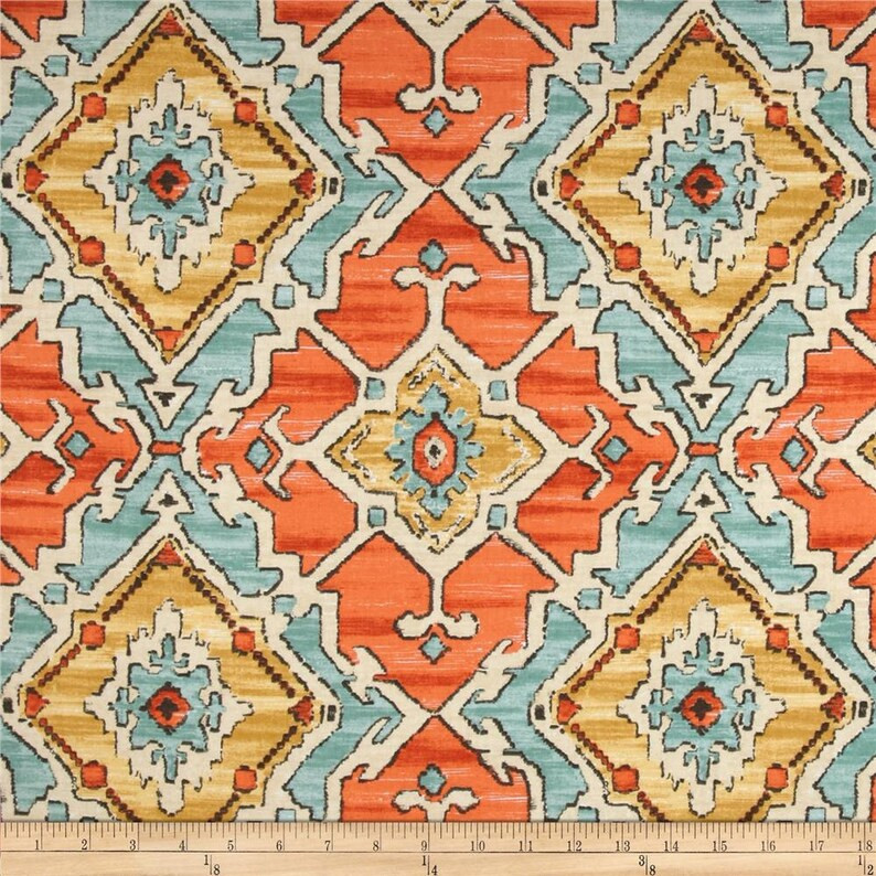 Orange, Aqua, Gold Geometric Custom Pillow Covers in Sundance Tangerine Designer Fabric / Handmad... | Etsy (US)