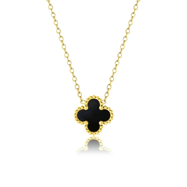 JeenMata Black Flower Pendant Necklace in Yellow Gold Plated | Walmart (US)