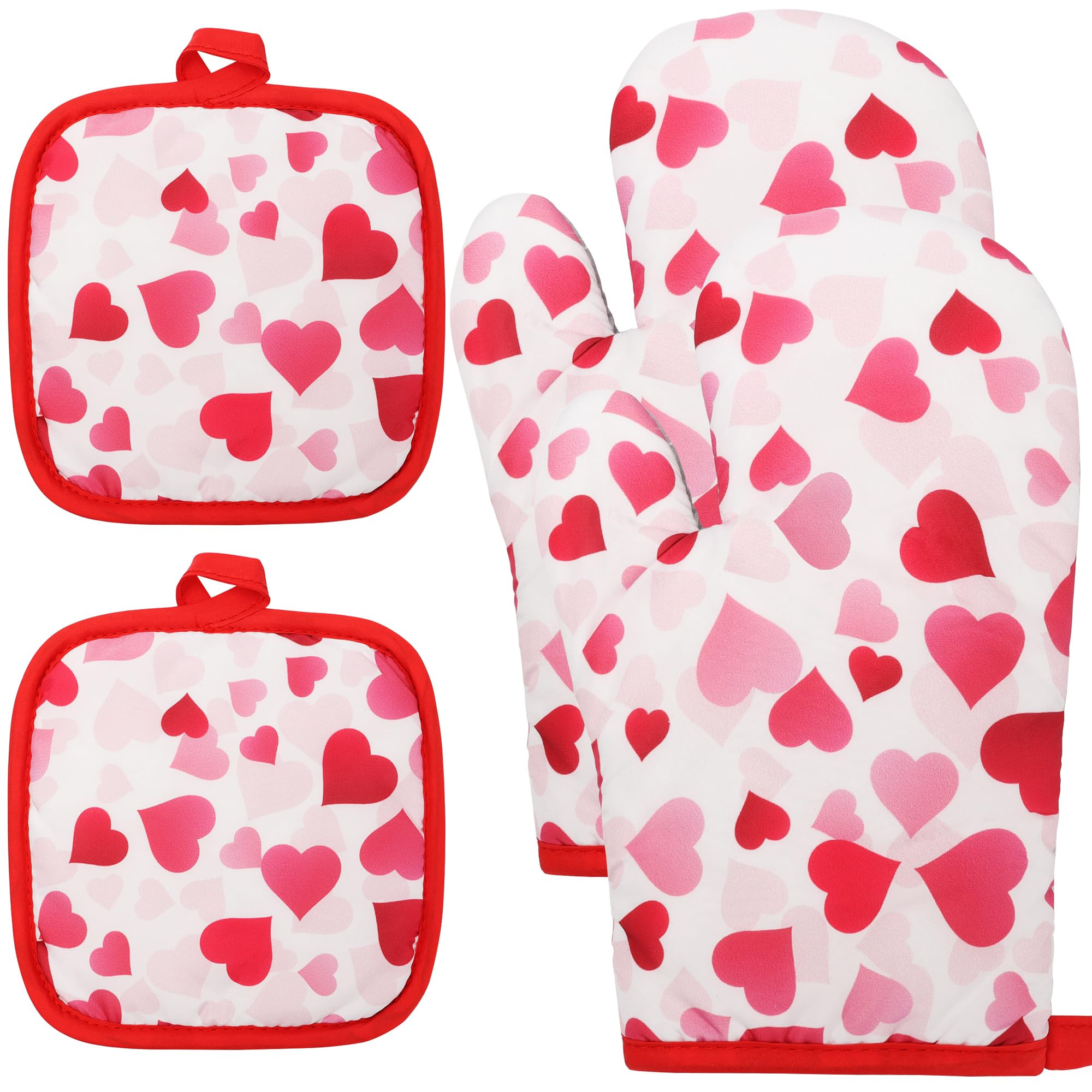 4PCS Valentine’ Day Oven Mitts and Potholders Set, Red Pink Valentines Hearts Oven Mitts Pot Ho... | Amazon (US)