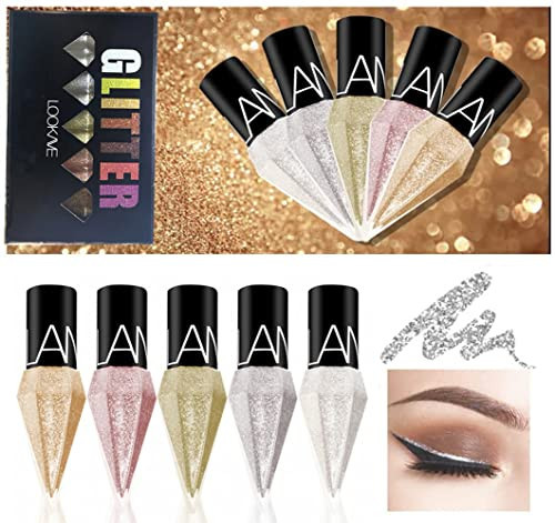 Go Ho Glitter Liquid Eyeliner Colorful Set,5 Colors Metallic Shimmer White Silver Gold Diamond Eye Liner,Glitter Eyeliner Eyeshadow Shine,Waterproof Long Lasting Glow Sparkle Eye Makeup | Amazon (US)