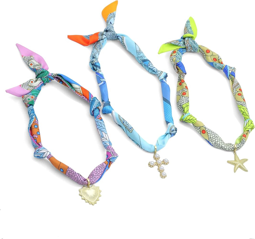 Convertible Silk Scarf Necklace, Adjustable Statement Jewelry with Gold-Plated Charms | Amazon (US)