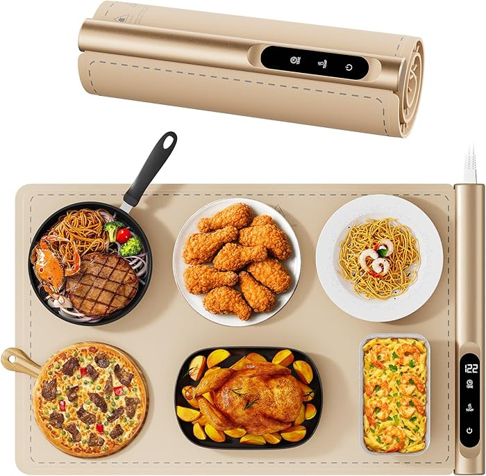 Graphene Food Warming Mat - Rapid Heating with 6 Temp & Timer, Portable Electric Warming Tray for... | Amazon (US)