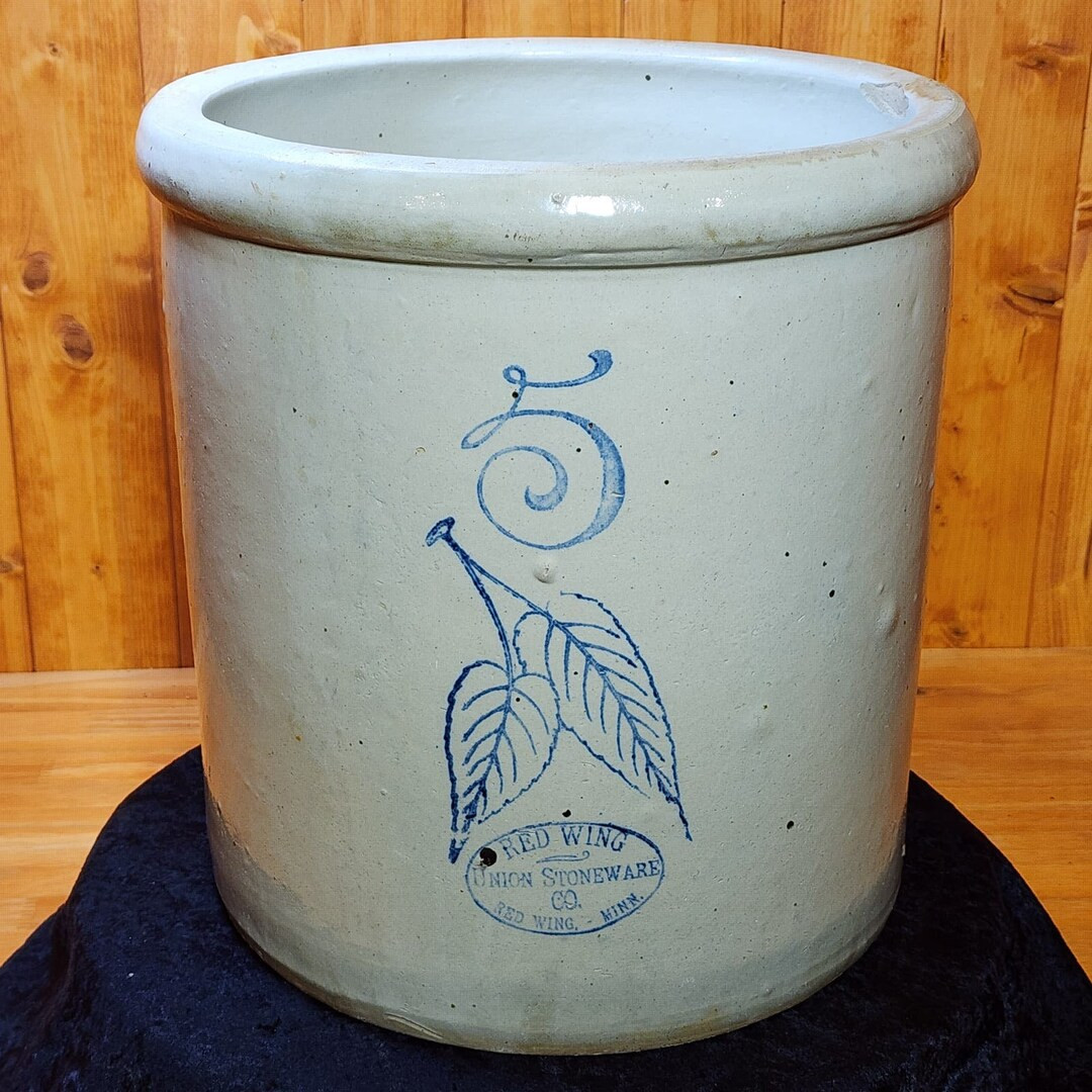 Vintage 5 Gallon Red Wing Union Stoneware Birch Leaf Crock With Ski Logo Circa 1895 1906 - Etsy | Etsy (US)