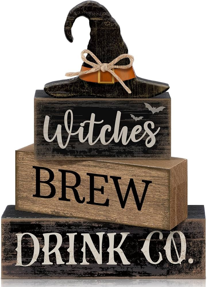 Lineshading 4 Pcs Halloween Witch Wood Block Signs, Tiered Tray Decor | Amazon (US)