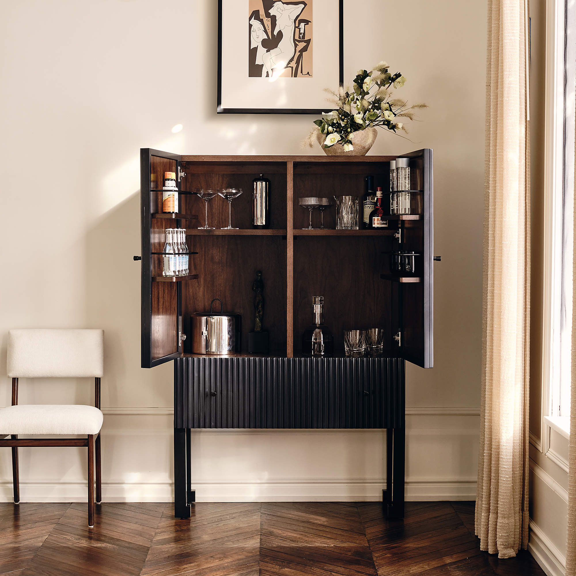 Bayamo Dark Blue Wood Bar Cabinet + Reviews | CB2 | CB2