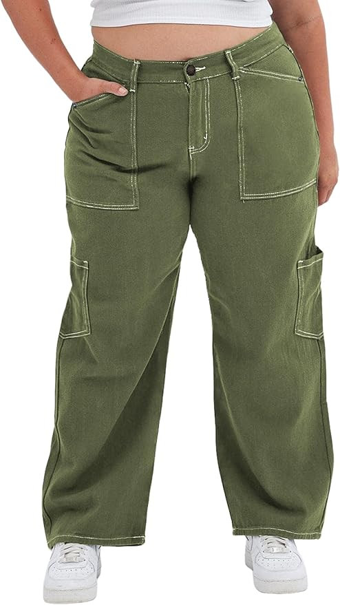 Eytino Womens Plus Size Cargo Pants High Waisted Stretch Wide Leg Baggy Pants Casual Trousers wit... | Amazon (US)