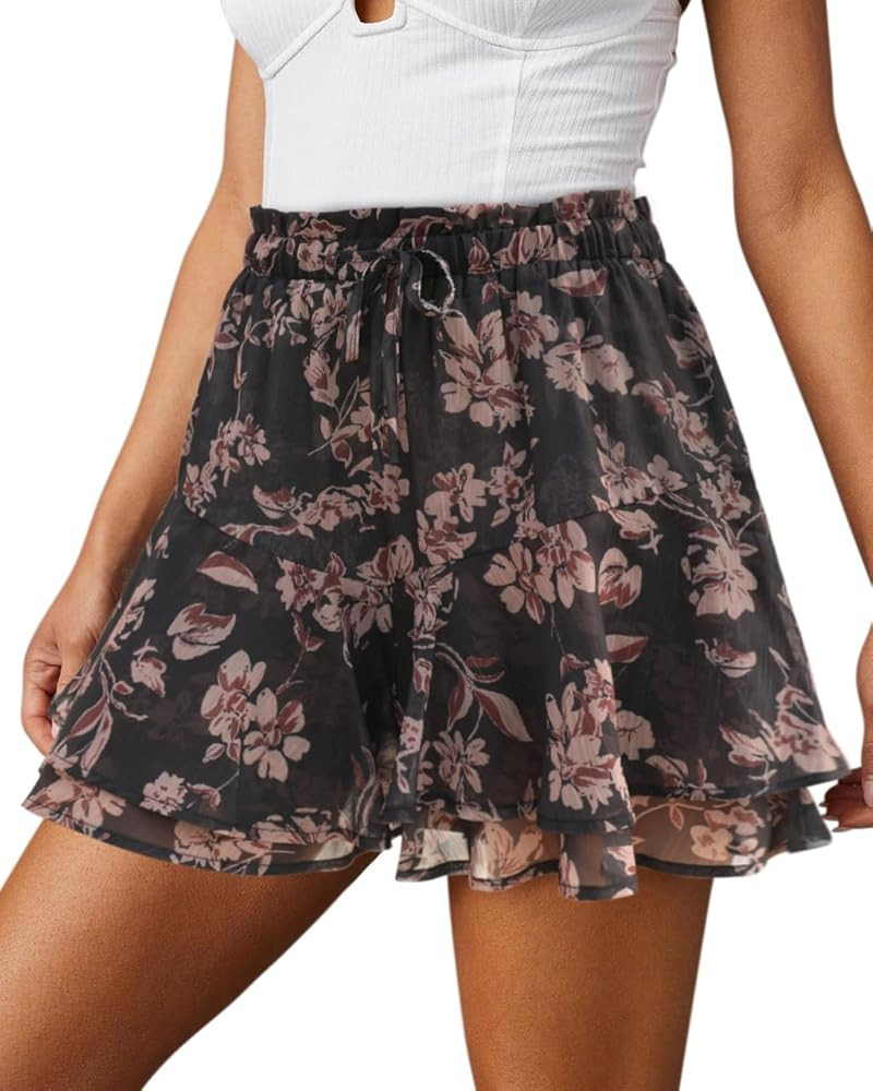 Flowy Shorts for Women Casual Boho Floral Skorts Ruffle Mini Skirts Running Tennis Butterfly Shor... | Amazon (US)