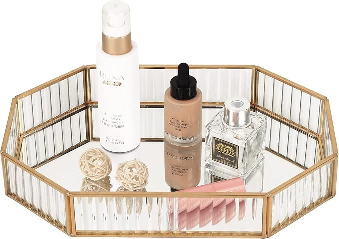 K COOL Metal Decorative Tray Mirror, Gold Mirror Tray Perfume Tray Mirror Vanity Tray Dresser Tra... | Amazon (US)