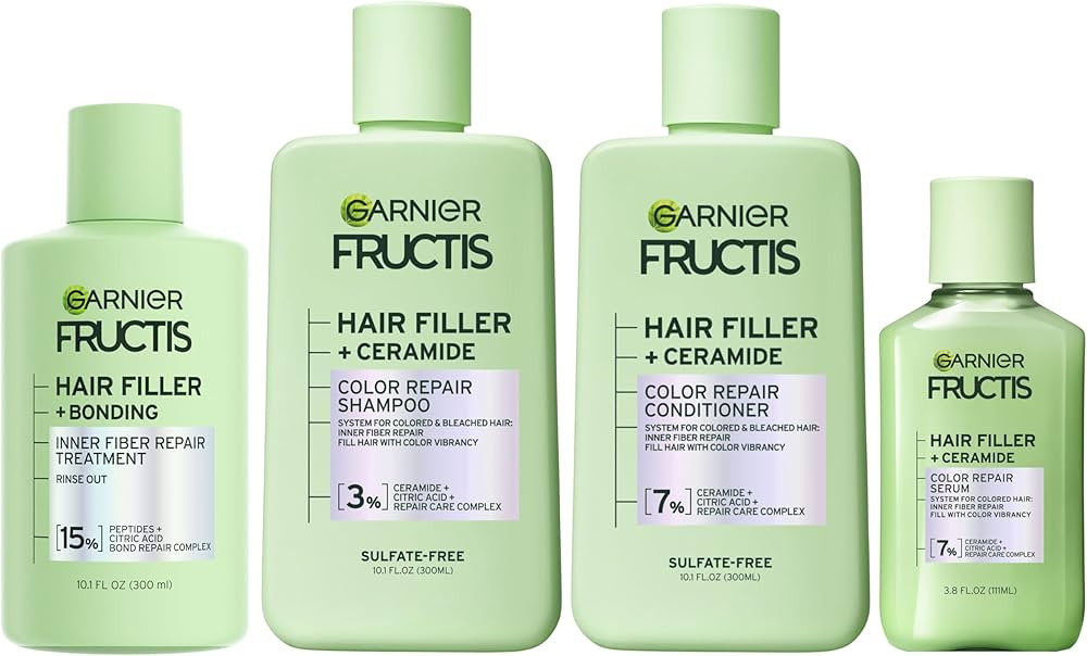 Garnier Fructis Hair Filler Bonding Pre-Shampoo + Color Repair Shampoo, Conditioner + Serum Set w... | Amazon (US)