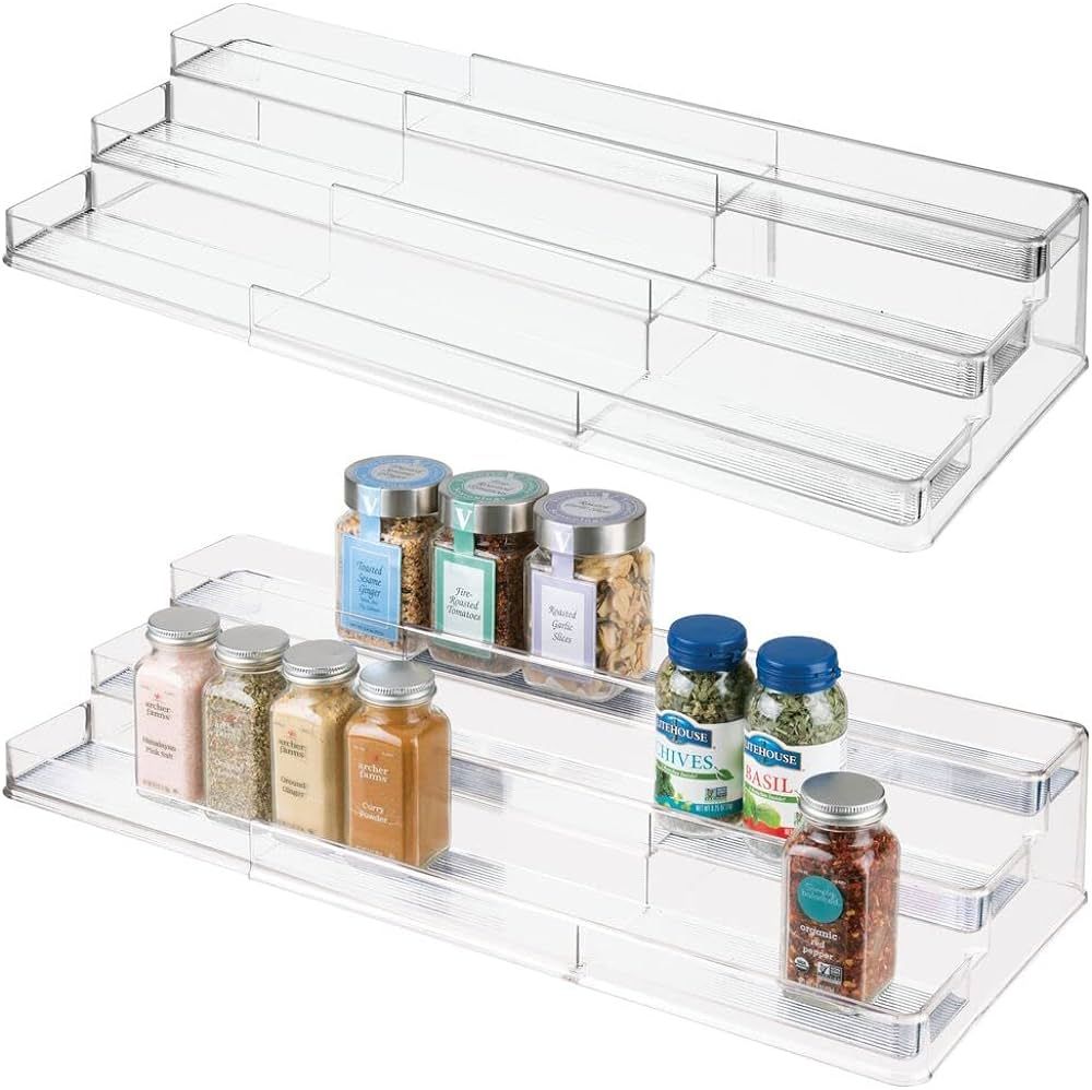 mDesign Plastic Shelf Adjustable & Expandable Spice Rack Organizer with 3 Tiers of Storage for Ki... | Amazon (US)