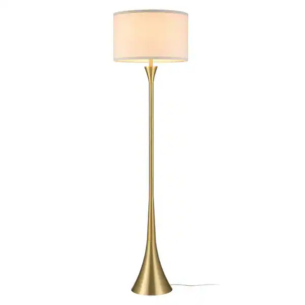 Novogratz x Globe 60" Antique Brass Finish Floor Lamp with Beige Fabric Shade - 16" - Bed Bath & ... | Bed Bath & Beyond