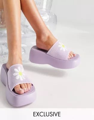 Daisy Street Exclusive chunky sole sandals with crochet in lilac | ASOS (Global)