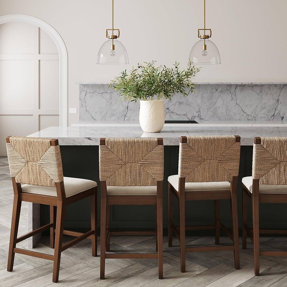 Nathan James Beacon Bohemian Boucle Bar Stool, Upholstered Bar Stool or Island Chairs for Kitchen... | Amazon (US)