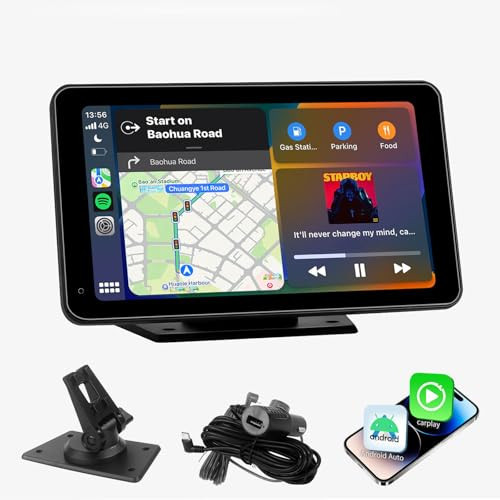 Kirtynile Wireless Carplay Screen for Apple Android Auto 7" HD Portable Car Stereo Screen, Bluetooth Touch Screen with Voice Control, Mirror Link, FM, AUX, GPS Navigation for All Vehicles | Amazon (US)