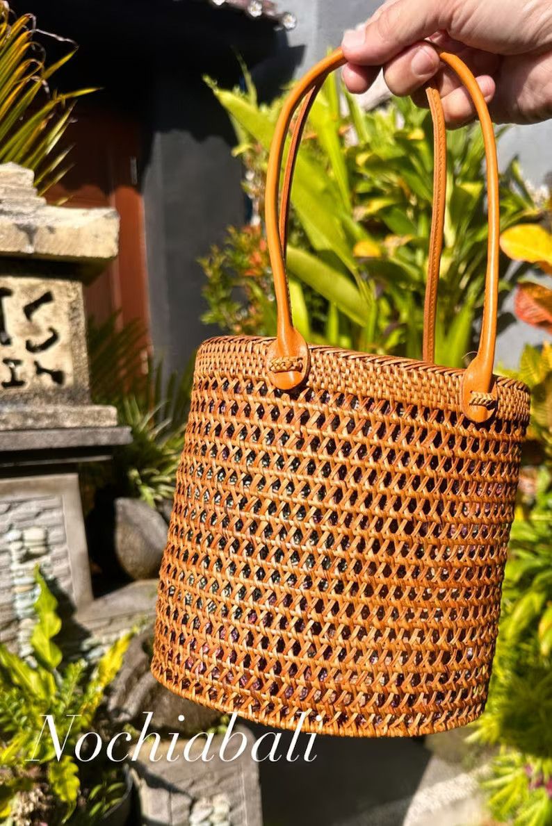 Rattan basket bag, boho rattan handbag, beach handbag, Rattan Summer bag, women beach bag, genuin... | Etsy (US)