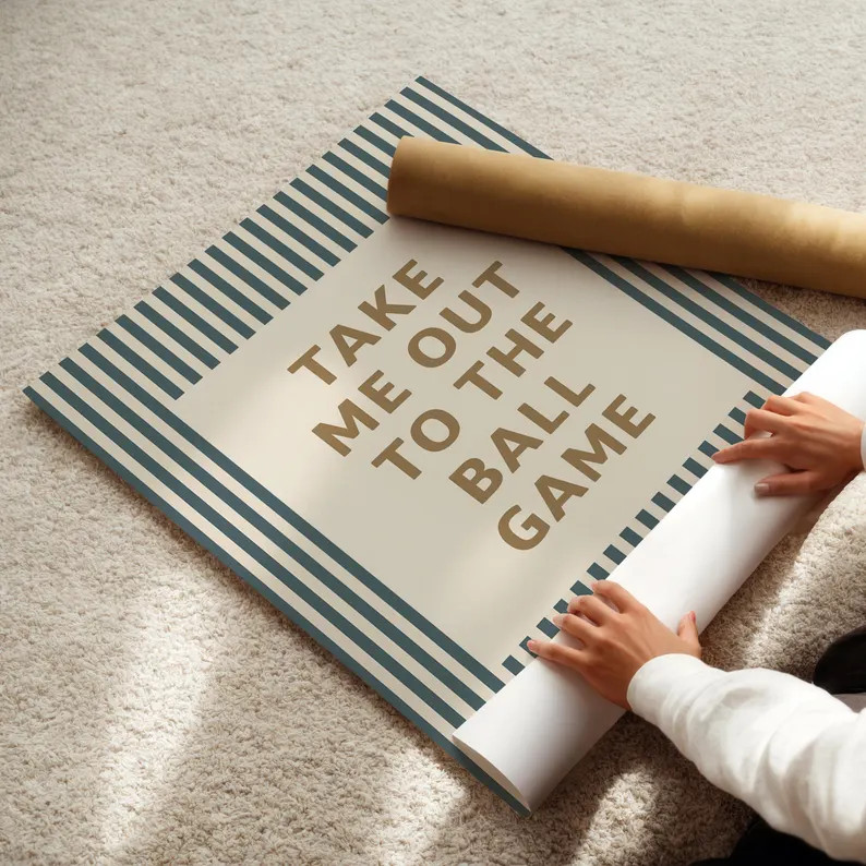 Take Me Out to the Ball Game Wall Art, Baseball Quote Print, Digital Download, Vintage Stripes, S... | Etsy (US)