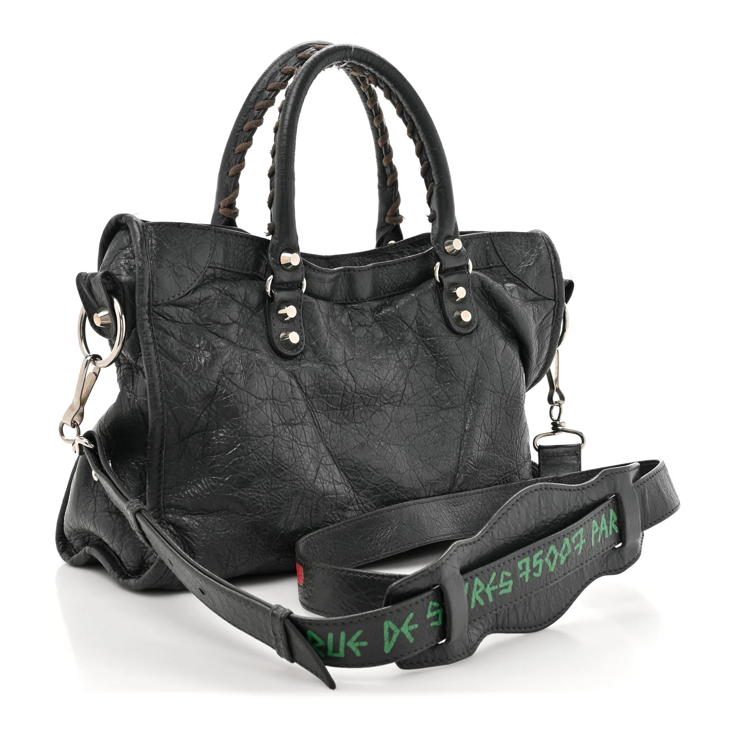 Agneau Classic Silver Hardware S City Graffiti Logo Strap Gray | FASHIONPHILE (US)