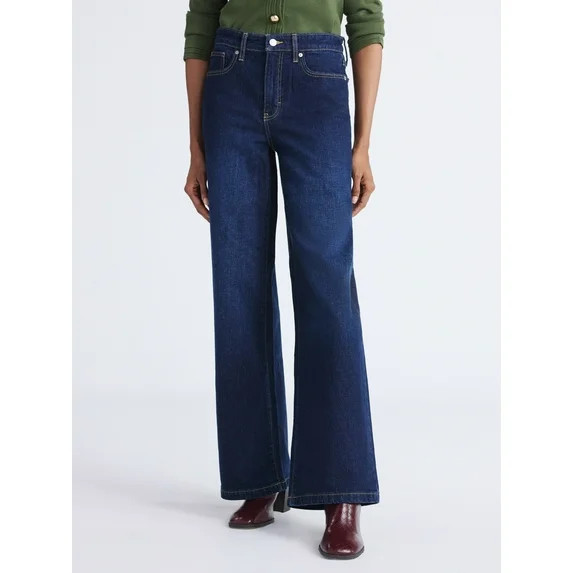 Free Assembly Women's High Rise Full Length Wide Leg Jeans, 32" Inseam, Sizes 0-20 | Walmart (US)