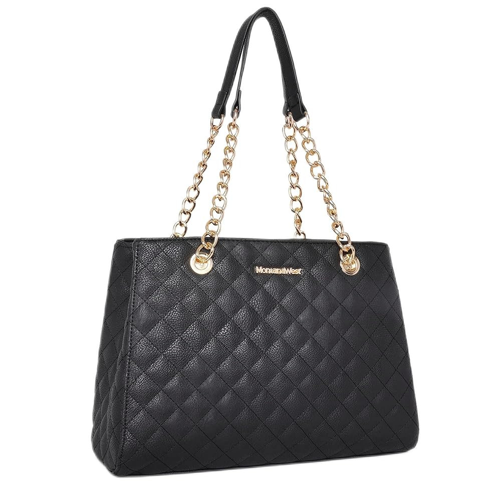 Montana West MEDIUM Tote Bag for Women Quilted Chain Handbags Shoulder Purse | Amazon (US)