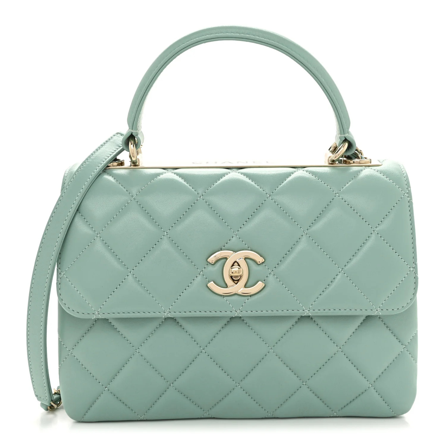 Lambskin Quilted Small Trendy CC Flap Dual Handle Bag Turquoise | FASHIONPHILE (US)